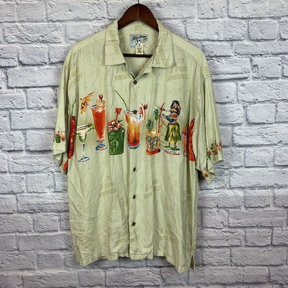 Big Dogs Hawaiian Shirt Mens It's Five O'Clock Somewhere Cocktails Drinks Large - Picture 2 of 5